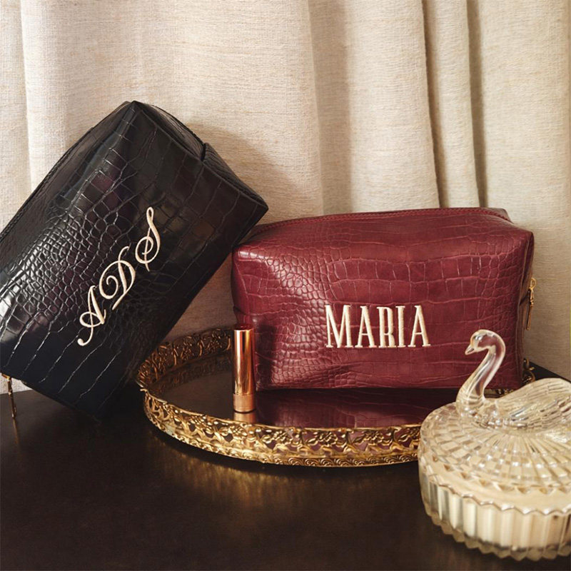 Travel Accessories Gifts For Her - Pochette de maquillage brodée en croco,